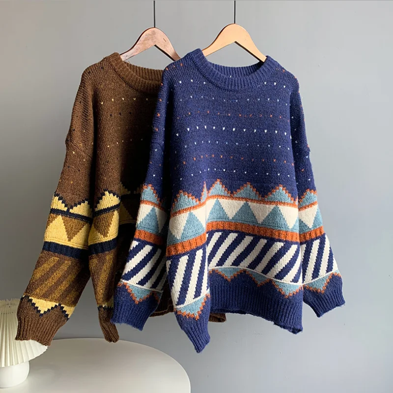 

2020 winter stitching contrast color diamond small love high neck long-sleeved sweater women loose bottoming shirt sweater