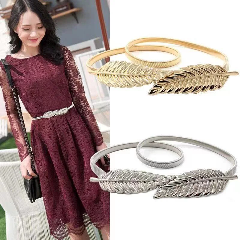 Модные женские металлические весенние тонкие ремни с бантом листьями лисами