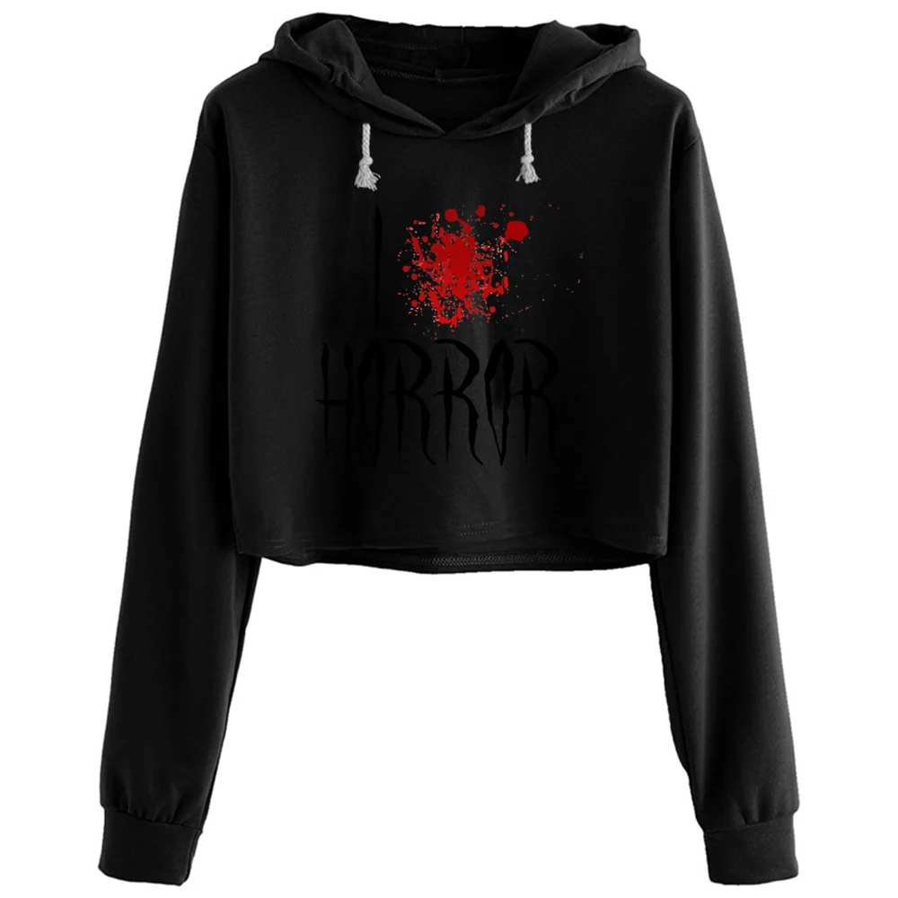 

Horror Crop Hoodies Women Aesthetic Kpop Korean Y2k Pullover For Girls