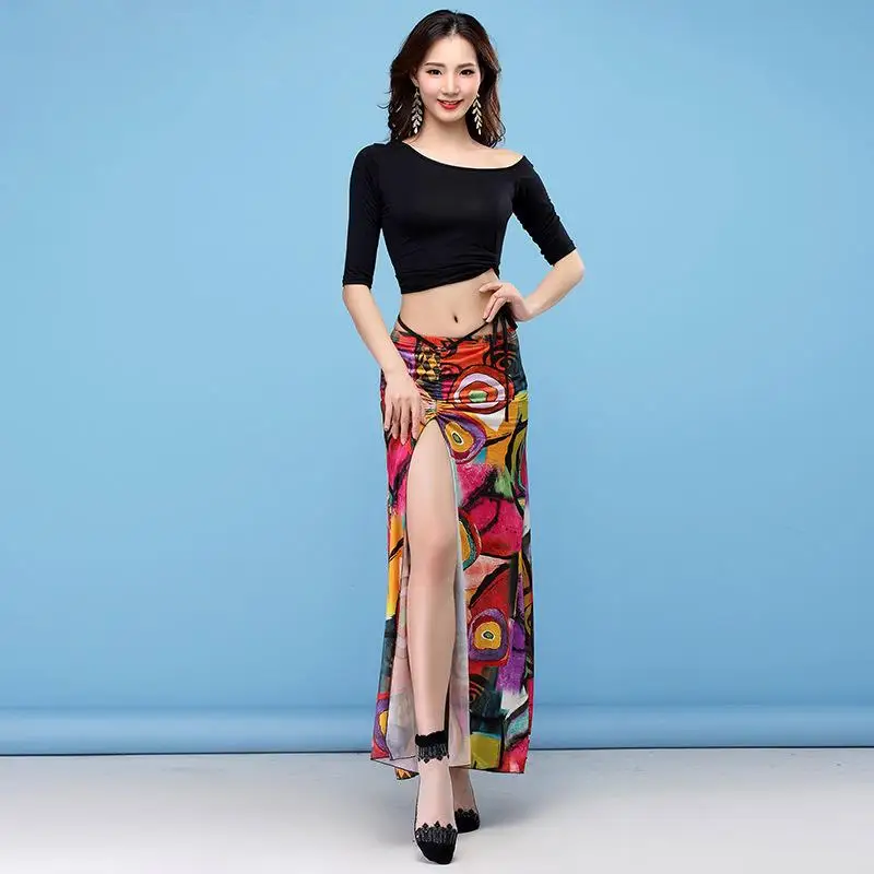 Женское платье для танца живота привлекательная длинная юбка с Боковым Разрезом