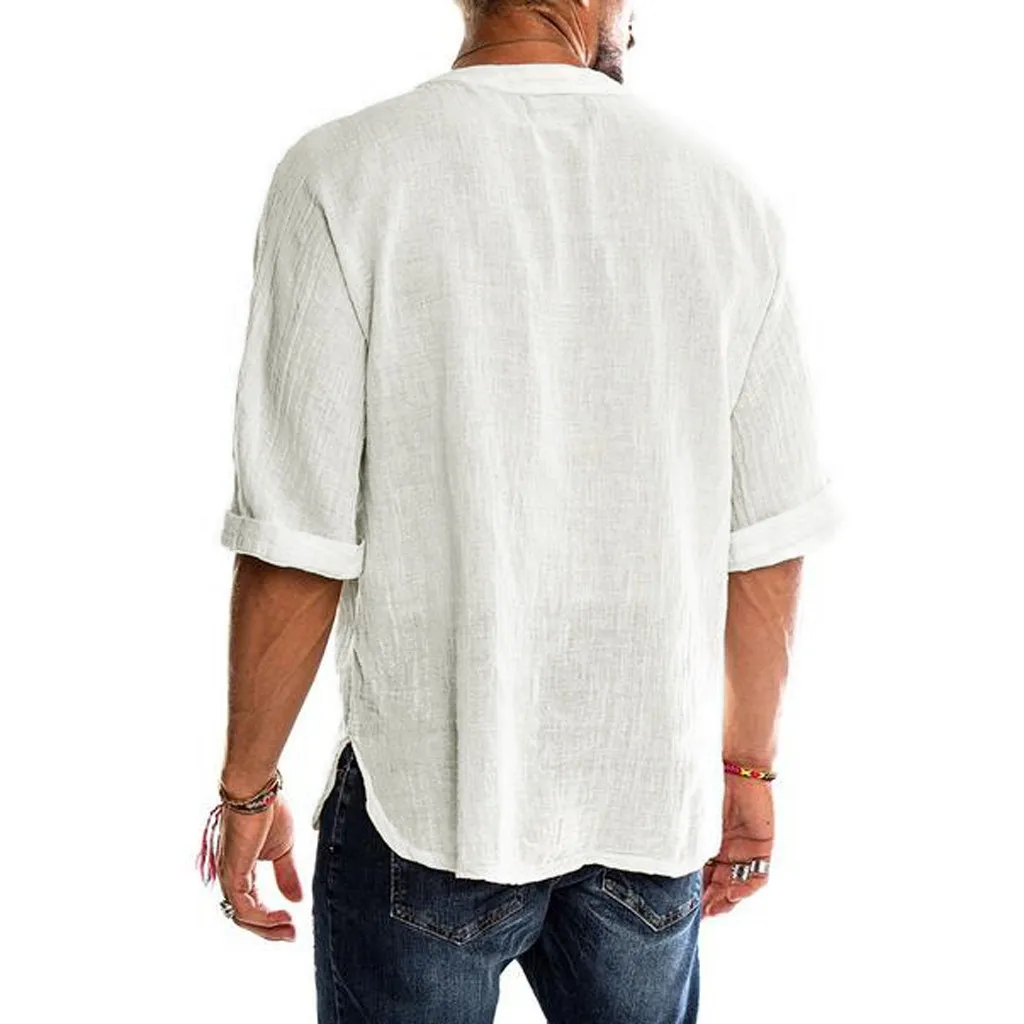 Мужские футболки в стиле ретро из чистого хлопка и конопли с рукавом до локтя