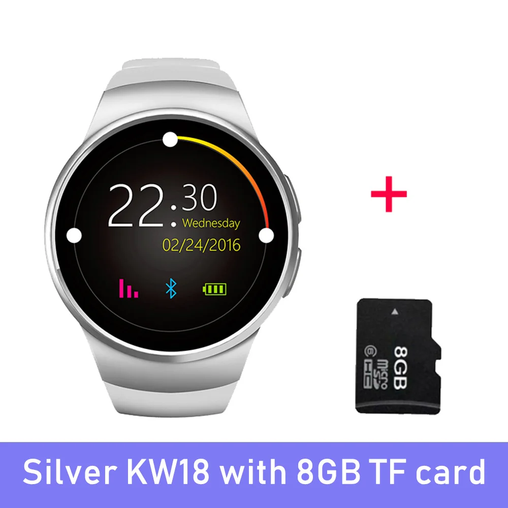 Silver 8gb LEMFO KW18 Bluetooth Смарт-часы для мужчин и женщин с поддержкой шагомера и пульсометра SIM LET 3g TF Карта BT 4,0 Смарт-часы Android IOS - Цвет: Silver 8gb