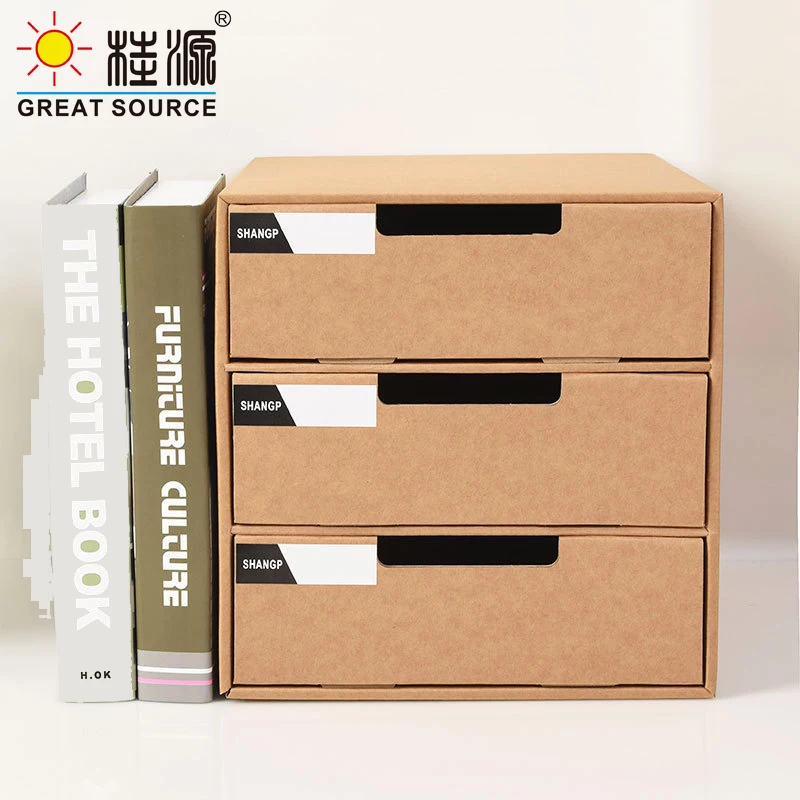 3 Layers Storage Composable Cabinet Office 3 Drawers  Corrugate Foldable Home Storage Kraft Paper Environment Friendly(2PCS)