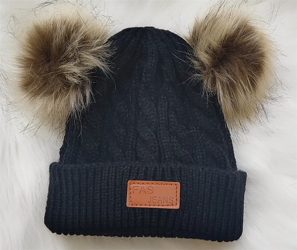 Новинка 2020 года шерстяная шапка с двумя помпонами для детей от 1 до 8 лет вязаная