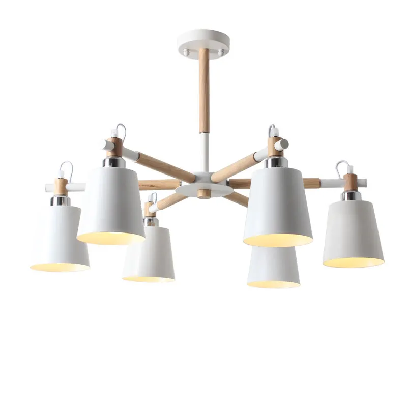 

Современная железная Подвесная лампа из массива дерева черного и белого цвета с 3/6/8 головками, домашнее освещение, Светильники для спальни, ...