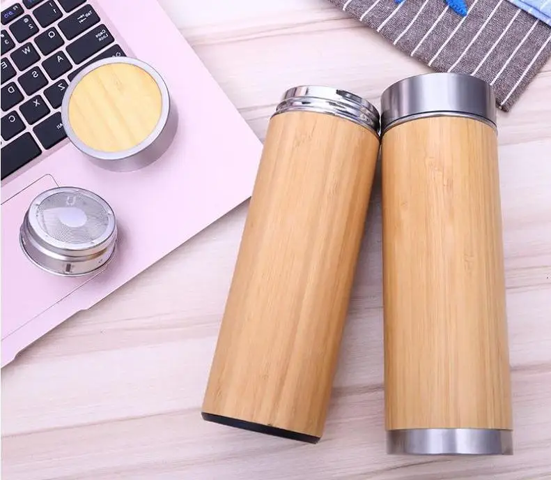 

Бамбуковая бутылка для воды из нержавеющей стали, вакуумная Изолированная дорожная Вакуумная чашка с ситечком для заваривания чая, 450 мл, оп...