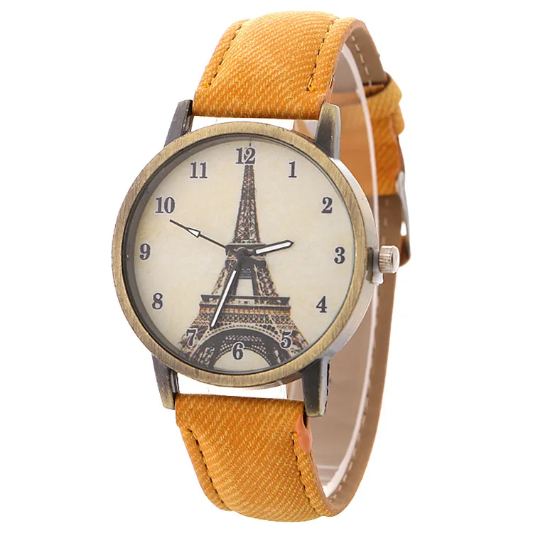 Часы наручные женские джинсовые повседневные винтажные кварцевые 2 цвета желтые