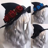 halloween headwear with rose decoration hats in darky gothic style lolita costumes rose decorated witch hat