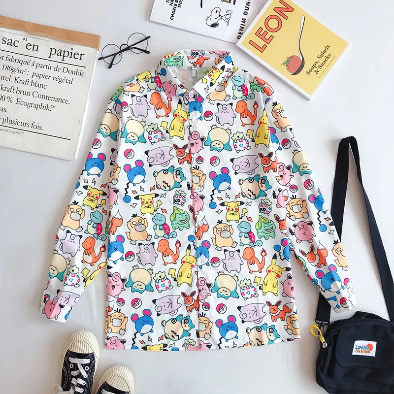 Harajuku BF Стильная дизайнерская женская блузка белая с мультяшным принтом отложной