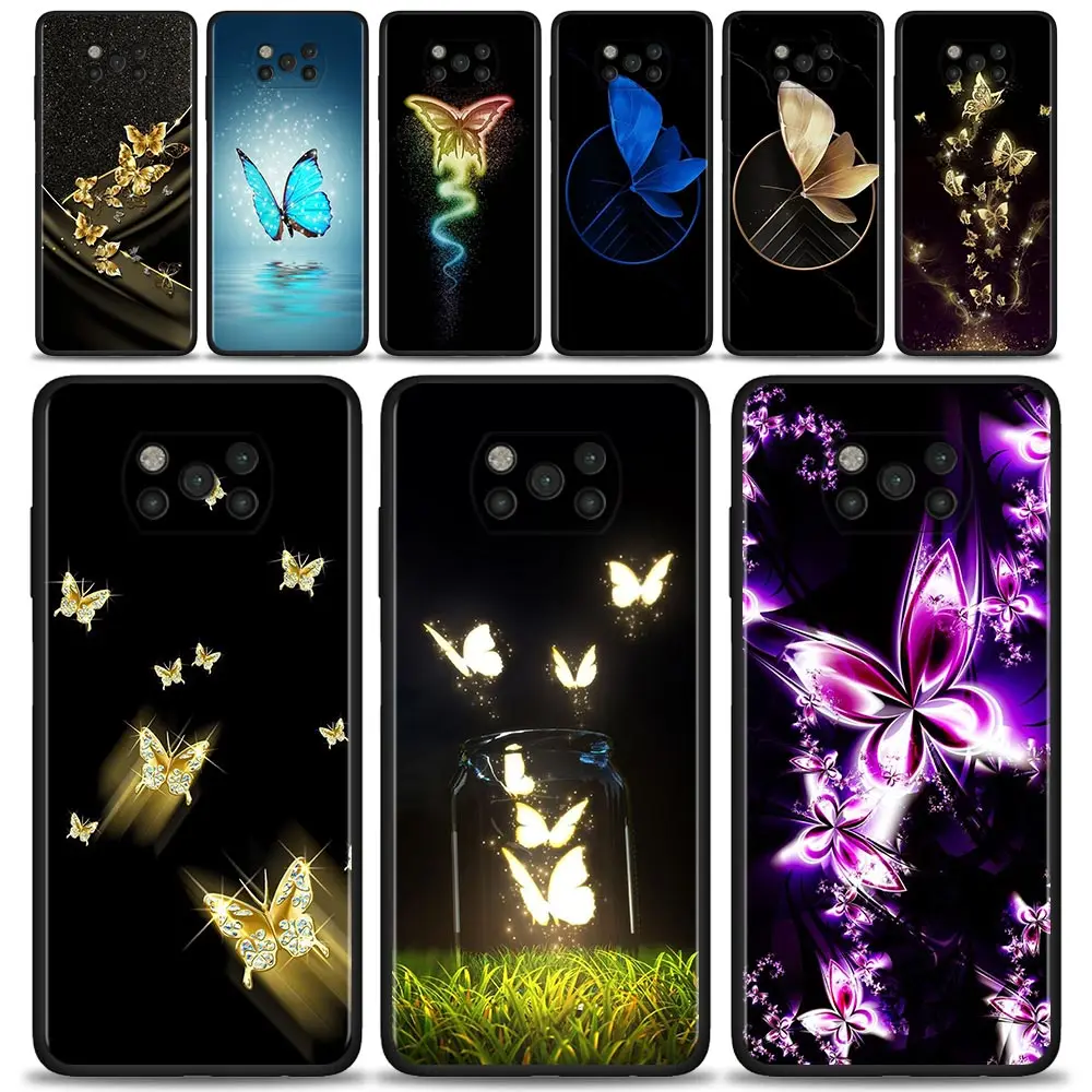 

Glowing Butterfly Case For Xiaomi Poco X3 F3 GT M3 NFC F1 M3 M4 Pro 5G F3 GT Cover for Mi 11T 10T Pro 9T 11 Note 10 Lite Civi