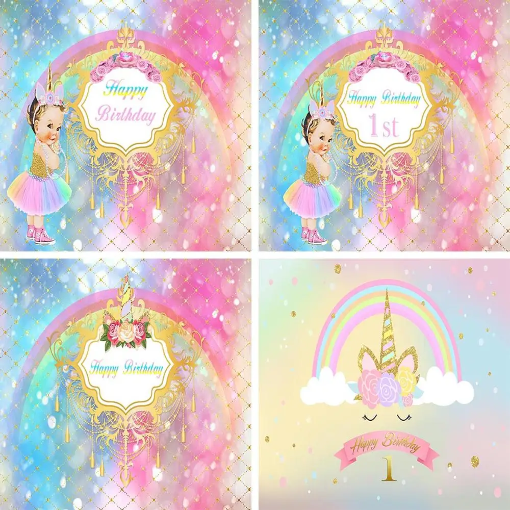 

Avezano Girl Pink Unicorn Rainbow Birthday Decoration Backdrop Photo Background Custom Photography Studio