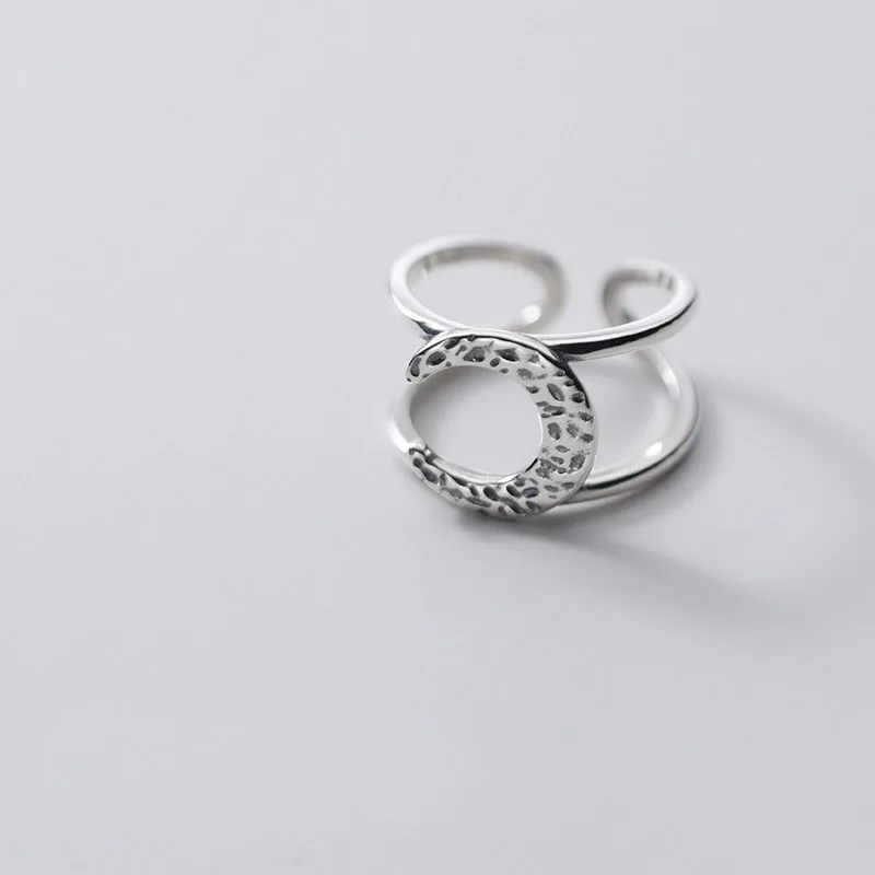 

Ginin Moon Shape Double Layer Glossy 925 Sterling Silver Ring for Women French Simplicity Open Trend Finger Jewelry Female Gift