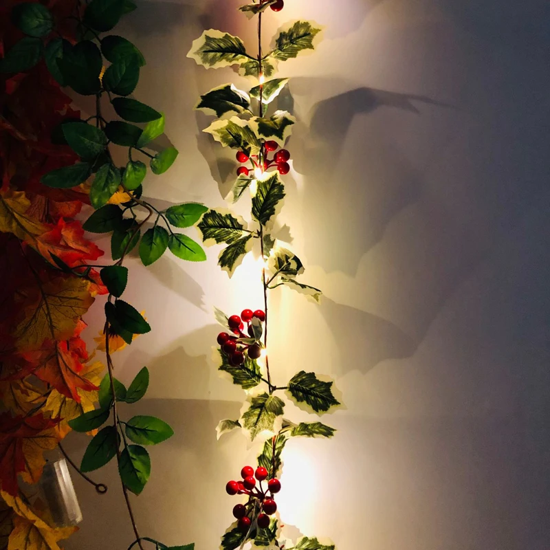 Christmas Thanksgiving String Lights LED Garland Rattan Fruits Copper Wire Light String Festival Gift Garden Home Decorations