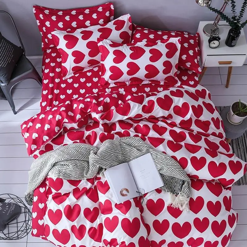 

J Red White Heart Pattern Lovers Bed Cover Set Duvet Cover Adult Child Girl Boy Bed Sheet Pillowcase Comforter Bedding Set 61005