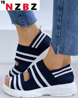 women sandals woman shoes stretch fabric slip on hollow out peep toe thick bottom casual cover heel ladies female 2021 sandalias