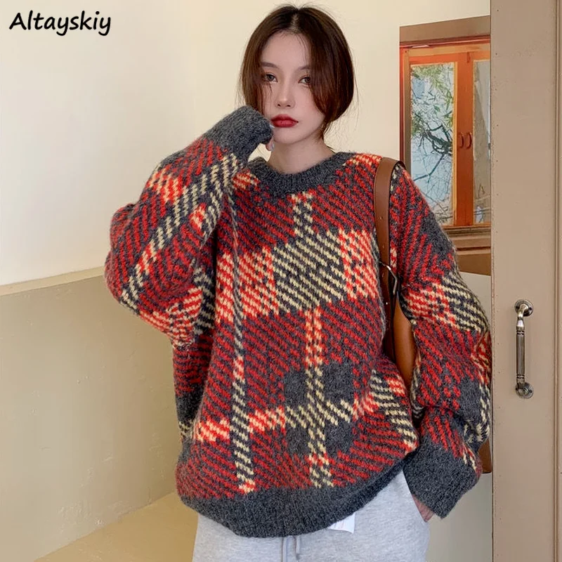 

Sweaters Women O-Neck Patchwork Fashionable Chic Autumn Korean Style All-match Warm Long Sleeve College Femme Pullovers Tender