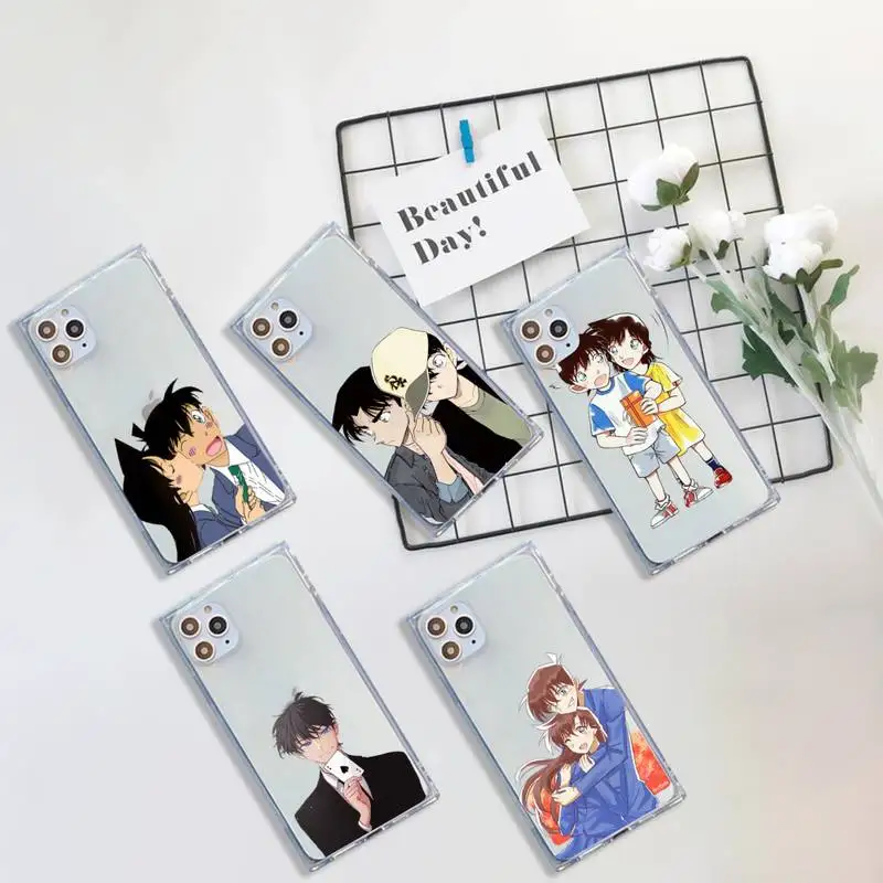 

Detective Conan Phone Case For iPhone 7 8 11 12 X XS XR MINI Pro Max Plus Clear Square Transparent