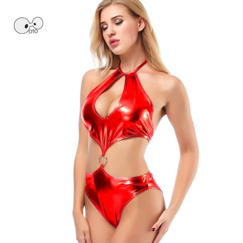 Сексуальный блестящий женский слитный купальник с базовым слоем экзотический