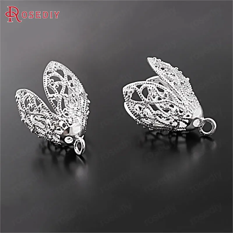 

(D135)4 pieces 26x17mm 24K Champagne Gold Color Plated Brass Tree Leafs Beads Caps High Quality Diy Jewelry Accessories