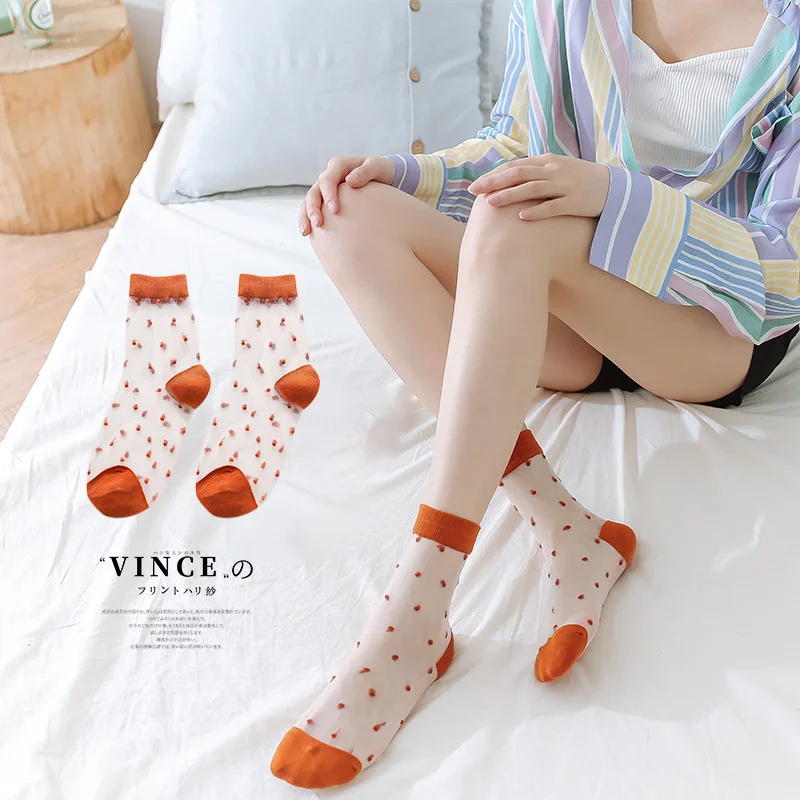 

Spring and summer transparent ultra-thin wave point women's socks Breathable color glass silk socks