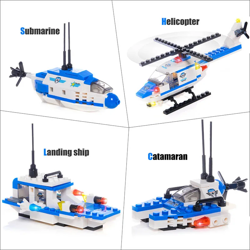 

645pcs City Police Station Helicopter Boat Truck Technic Car Building Blocks Compatible Figure Toys For Children Boy