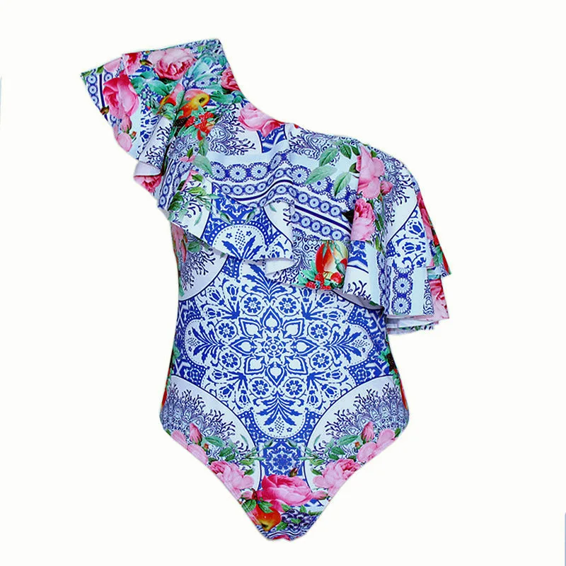 

Yunxiong 2021 bikini swimsuit sexy women's Ruffle one piece swimsuit one shoulder swimsuit