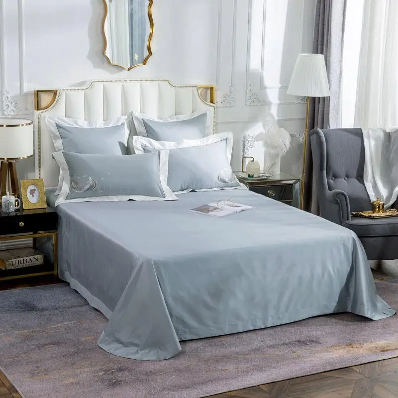 

30 Silky Egyptian Cotton Bedding Set Luxury feather embroidery Queen King size Bed set Duvet Cover Bed Sheet pillowcases 6pcs