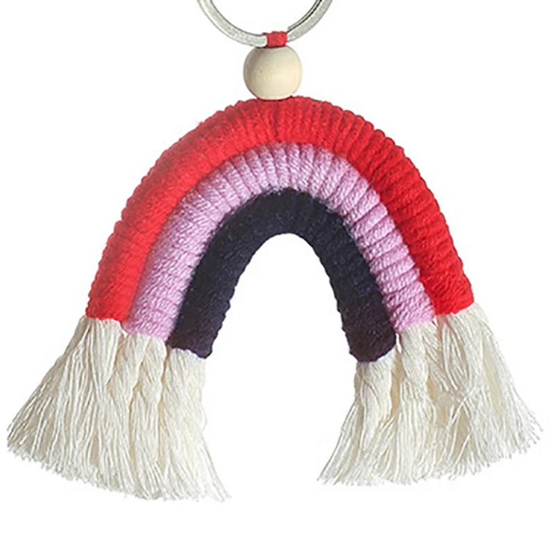 

Rainbow Keychains Pendant Boho Bag Charms With Tassels Hand Weave Cotton Accessories For Car Key Purse Wallet Decor L