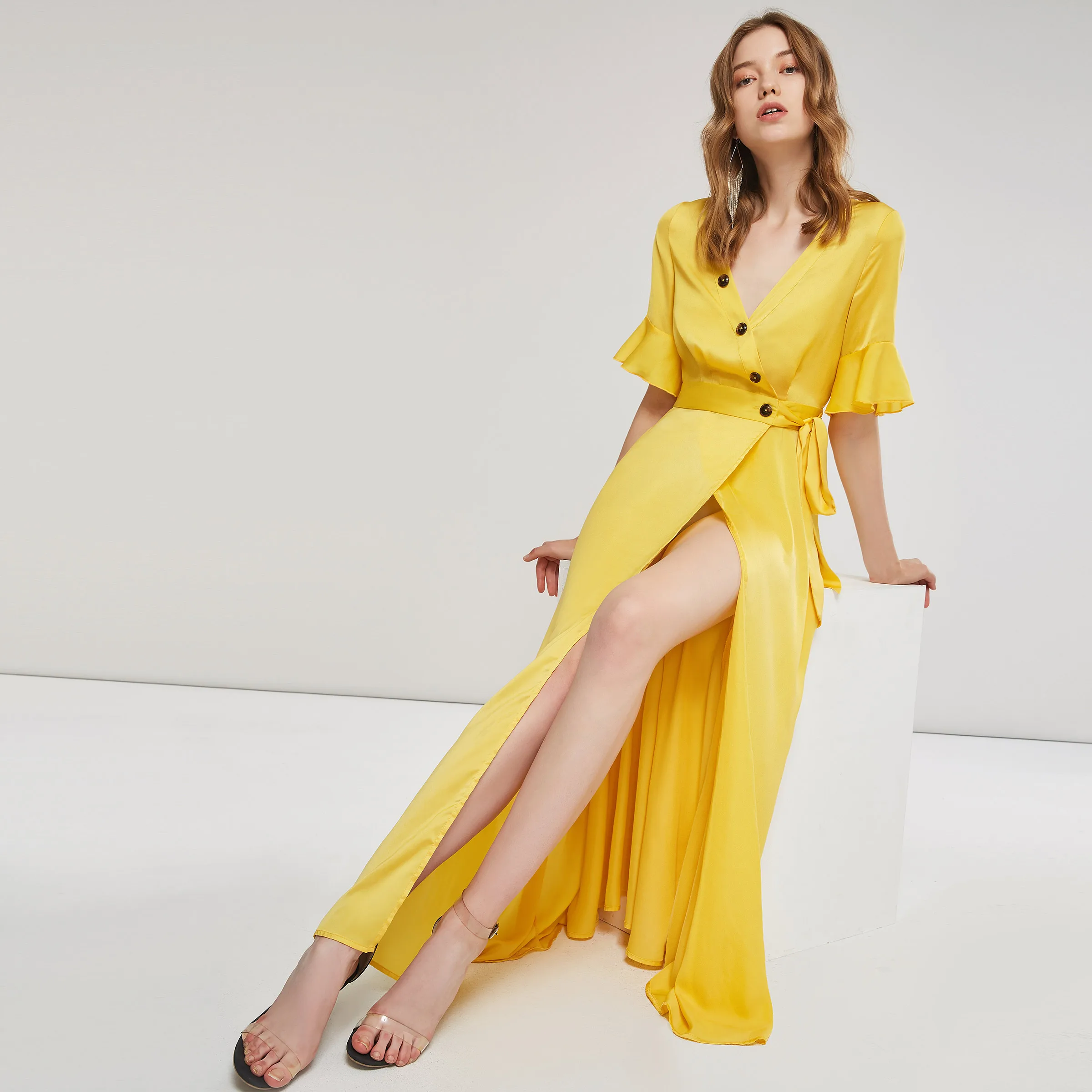 Женское платье макси с глубоким V образным вырезом|Женские платья| |