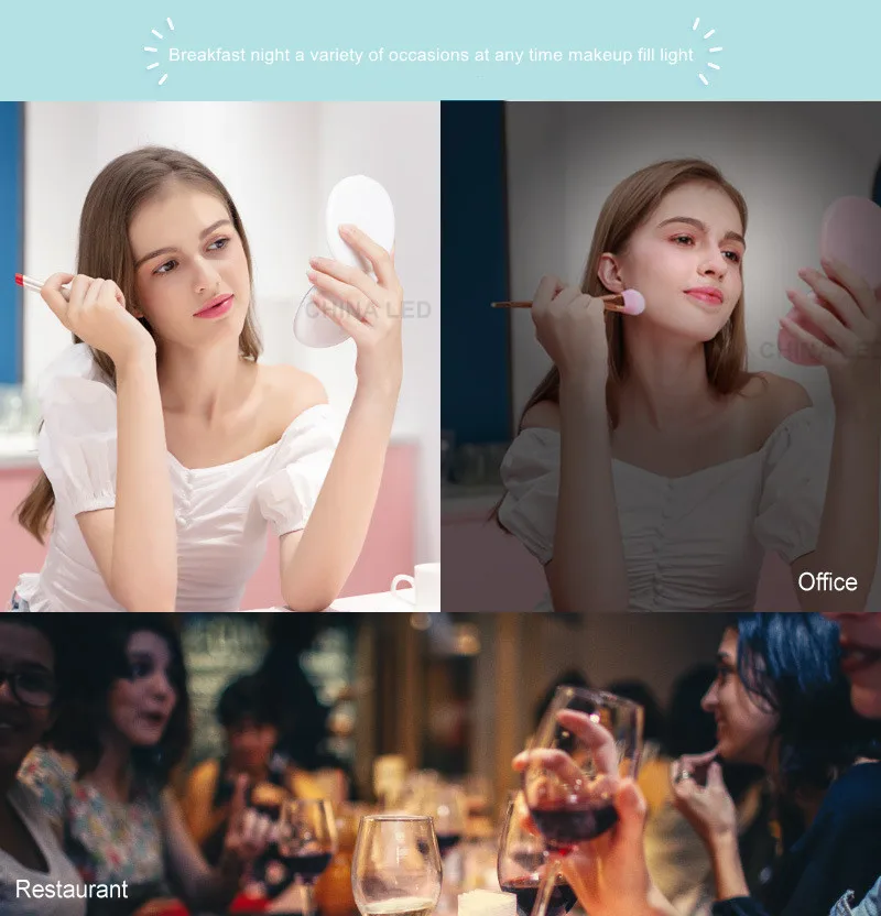 

NEW USB LED Makeup Mirror Light Stepless Dimmable Fill light LED folding pocket Portable Makeup Mirror Magnifying Highlight