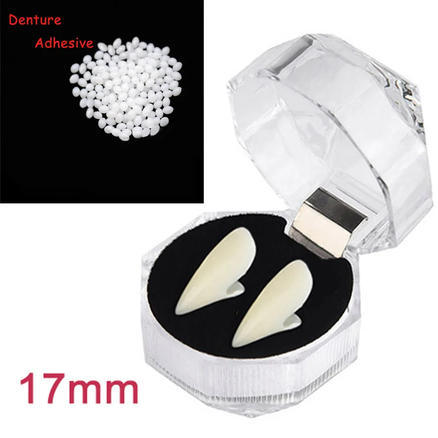17 mm with Glue Зубы вампира клыки вампира Halloween Party клей для клыков Косплэй реквизит аксессуары ремонта зубов комплект зубами и пробе - Цвет: 17 mm with Glue