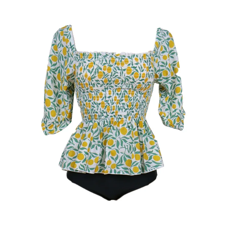 Купальный костюм с рюшами высокая талия милая одежда для плавания женский