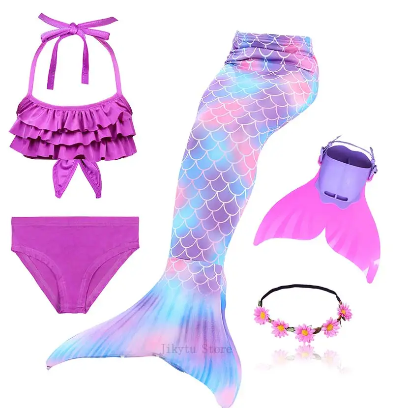 Kids Swimming Mermaid Tail Bikini Set can add with Monofin Flipper Ariel Costumes Cosplay Swimsuit Bathing Suit for Girls