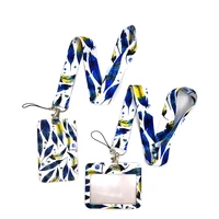 blue starry sky feathers leaves lanyard credit card id holder bag student women cards cover badge car keychain decorations