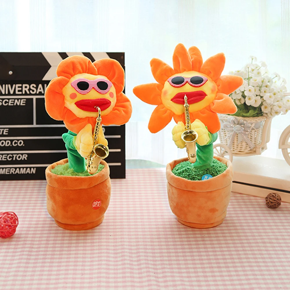 

2021 Sunflower Musical Toys Funny Dancing Flower Simulation Playing Saxophone Stuffed Plush Musical Bluetooth-compatible Toy