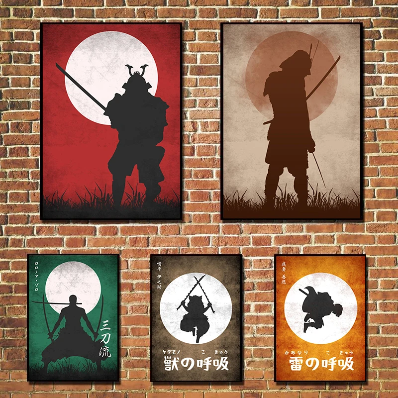 

Classic Japanese Anime Canvas Painting Red Samurai Posters and Prints Print Mural Pictures ChildrenRoom Home Wall Decoration