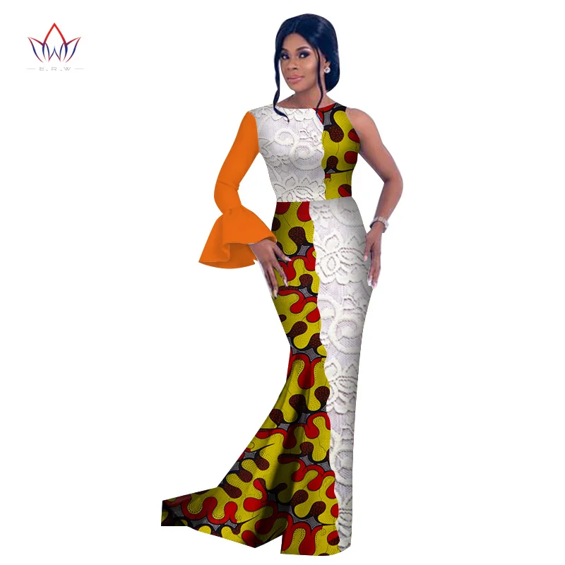 Африканский стиль модные африканские платья для женщин Vestidos кружевные pathwork Dashiki вечерние платья с круглым вырезом WY2630 - Цвет: 19