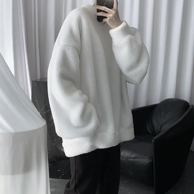 Women Sweetshirts Winter Lamb Plush Korean Fashion Loose Round Neck Plus Velvet Thick Casual Y2k Tops Kawaii Harajuku Clothes