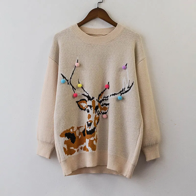 2019 женский Рождественский свитер и пуловеры Новогодняя одежда с круглым вырезом