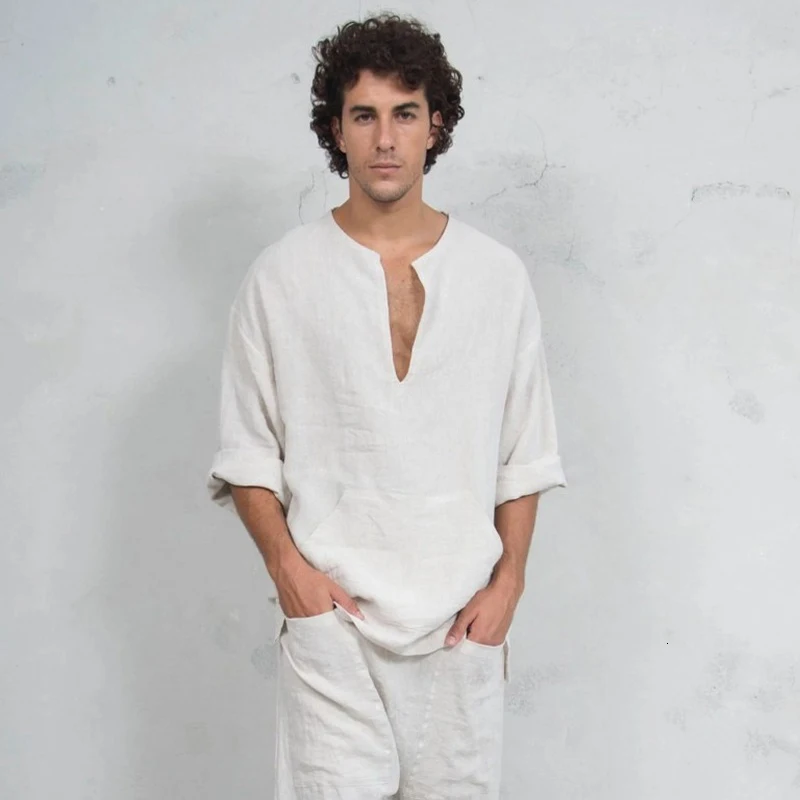 Египетская Саудовская Арабская футболка Мужская льняная Средневековый Костюм