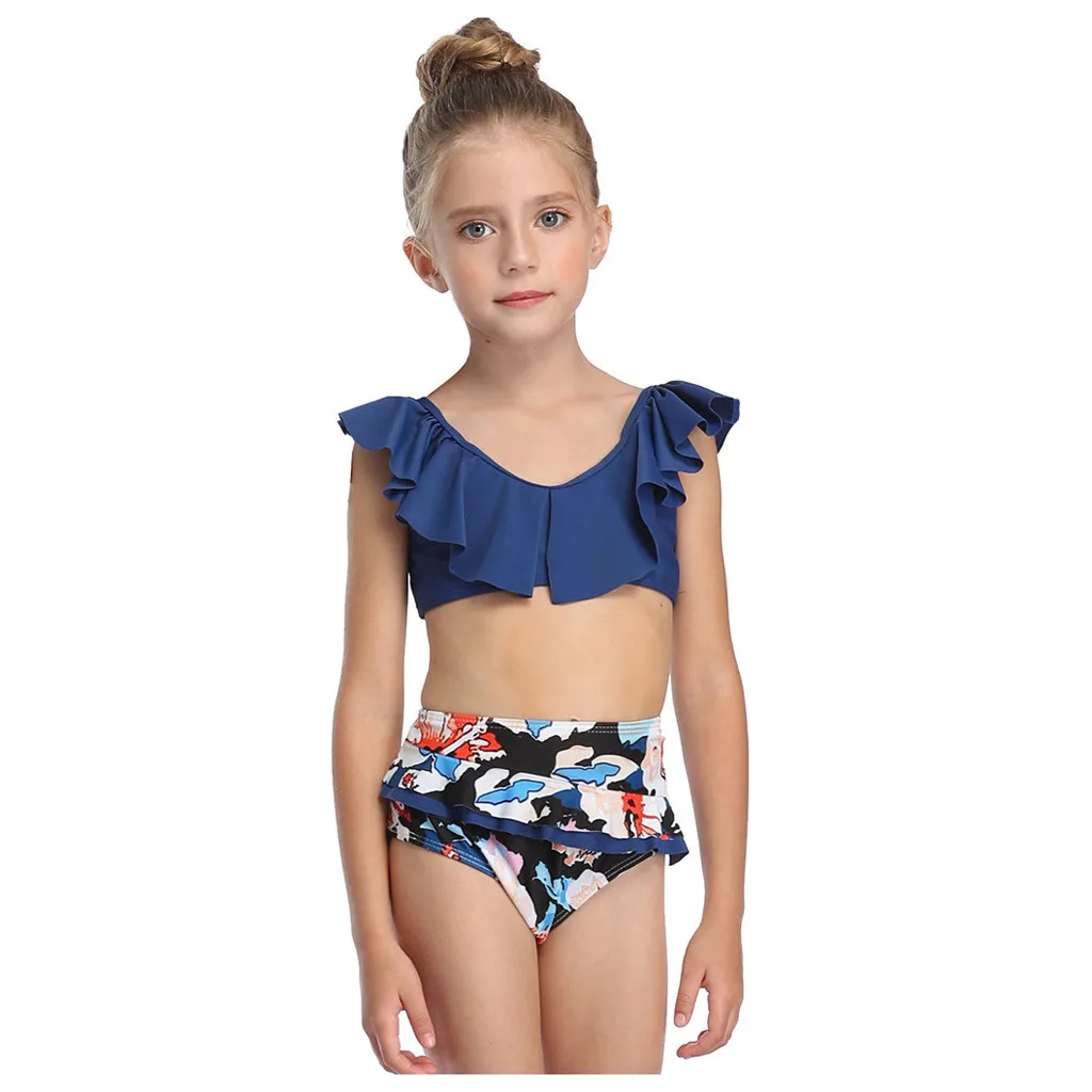 Бикини 2020 купальники для девочек летние с рисунком и оборками комплект из двух