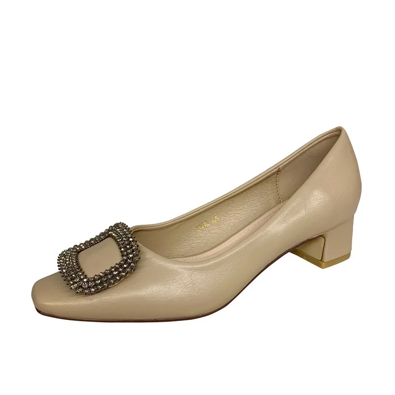 

3cm Heels 2021 Brief Pumps Women Metalic Shoes Shallow Mouth Work Dress Professional Lace-Up Square Toe Slip On Chunky Sandals F