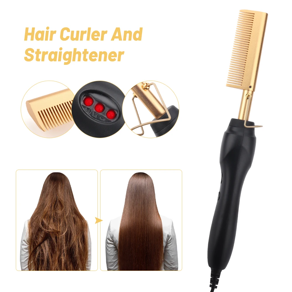 

Hair Straightener Hot Heating Smooth Iron Comb Straightening Brush Multi-Function Corrugation Curling Iron Hair Curler Comb Tool