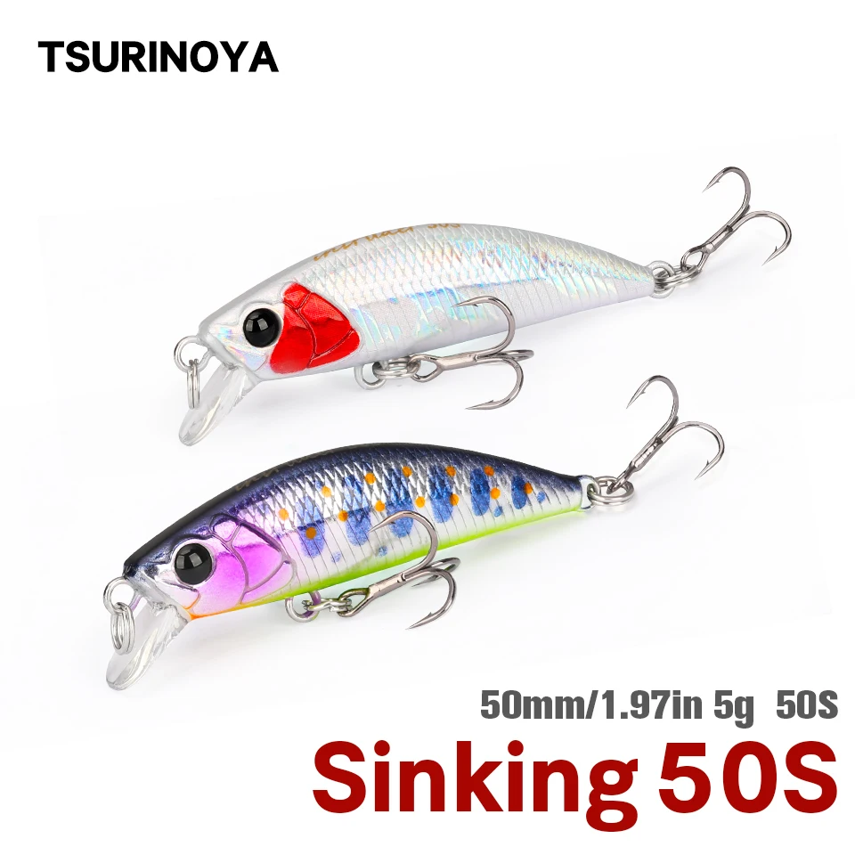 

TSURINOYA Mini Sinking Minnow Wobblers Fishing Lure 50mm 5g Trout Artificial Plastic Hard Bait Jerkbait Freshwater Bass Tackle