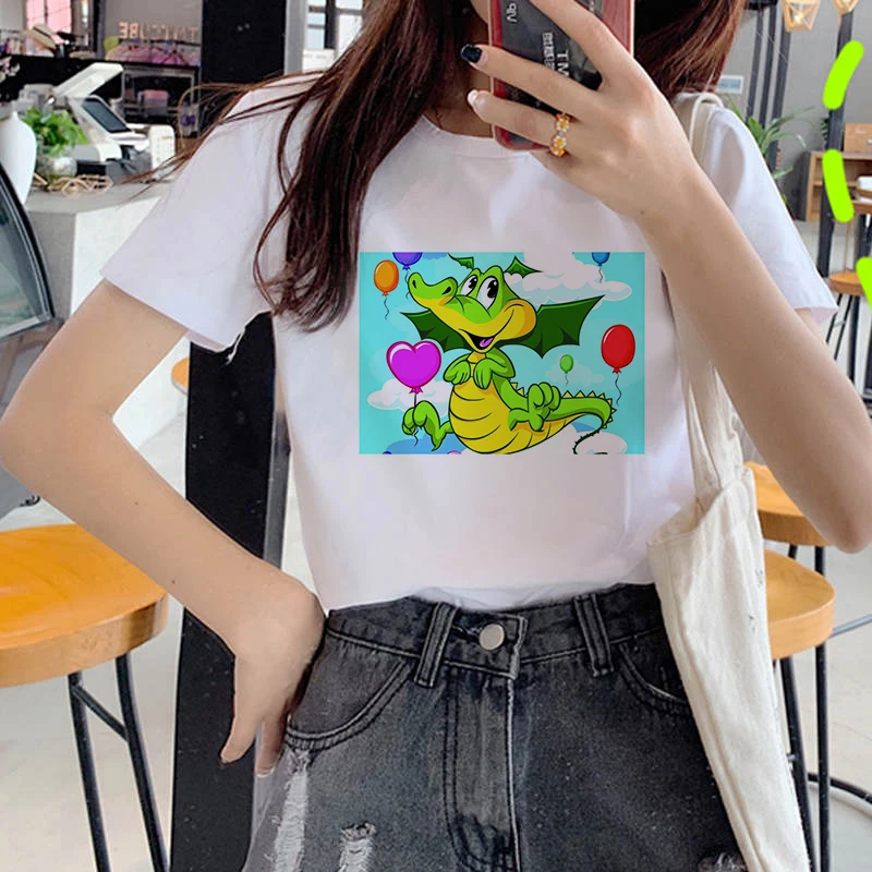 

NEW 2020 dinosaur printing women T shirt o-neck summer Ladies female tops tee Funny white kawaii tshirt women clothes