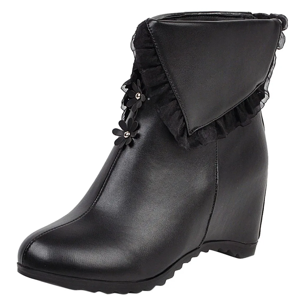 Модные женские туфли на танкетке Туфли молнии с цветочным узором кружевные