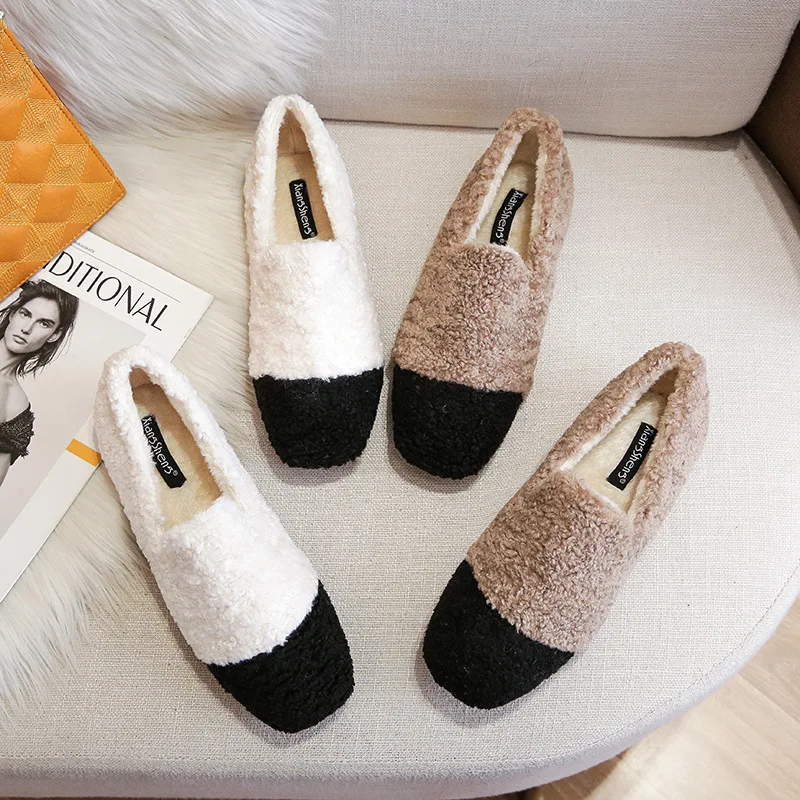 

Shoes Woman Flats Autumn Modis Casual Female Sneakers Loafers Fur Shallow Mouth Round Toe Dress Fall New 2021 Driving Winter