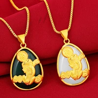 natural jade pendant gilded ancient gilt jade pendant vintage 24k gold color brave troops pendant with gold inlaid jade 1832mm