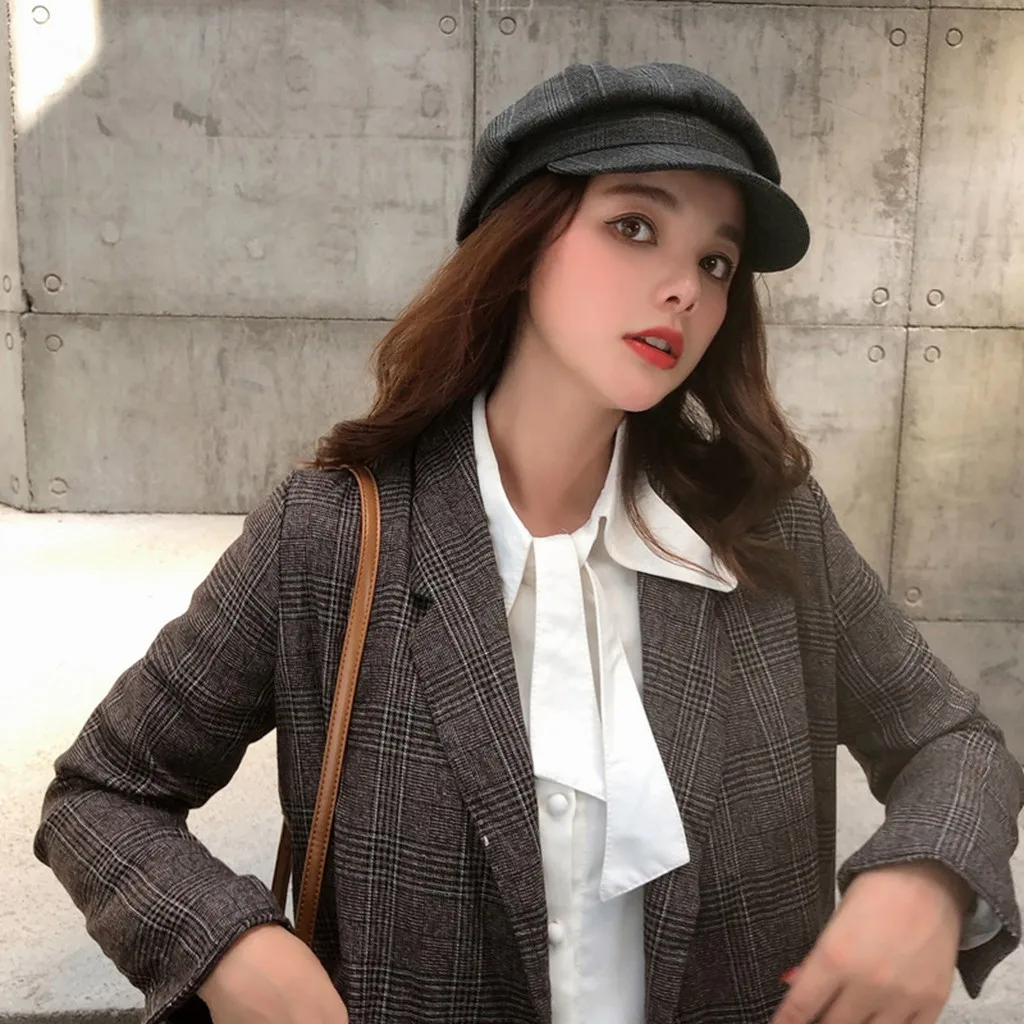 

Vintage wool Women Beret Autumn Winter Octagonal Cap Hats Stylish Artist Painter Newsboy Caps Black Grey Beret Hats#G8