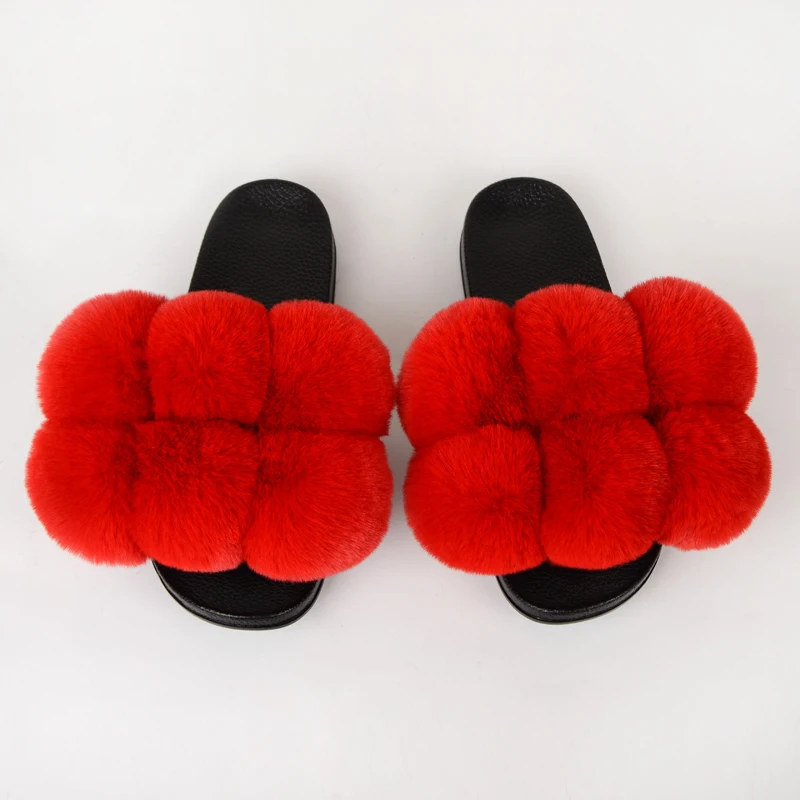 Summer Women Slippers Faux Fur Slides For Women Fluffy Slippers House Female Shoes Woman Slippers With Fur Pom Pon Furry Slides